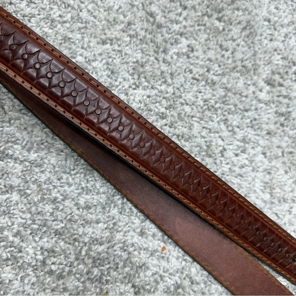 Manuel Fantoni brown leather belt tooled design men's sz 40‎ (1.25